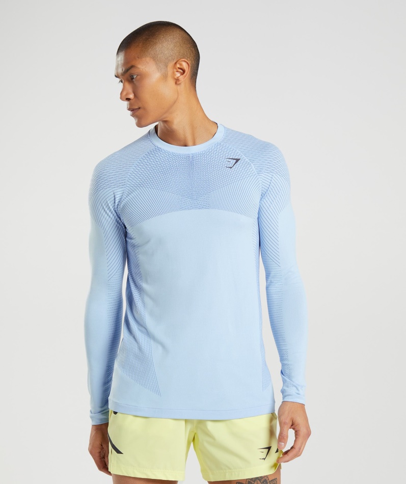 Gymshark Apex Sømløs Langermet T-skjorte I Lin Blå-baneblå