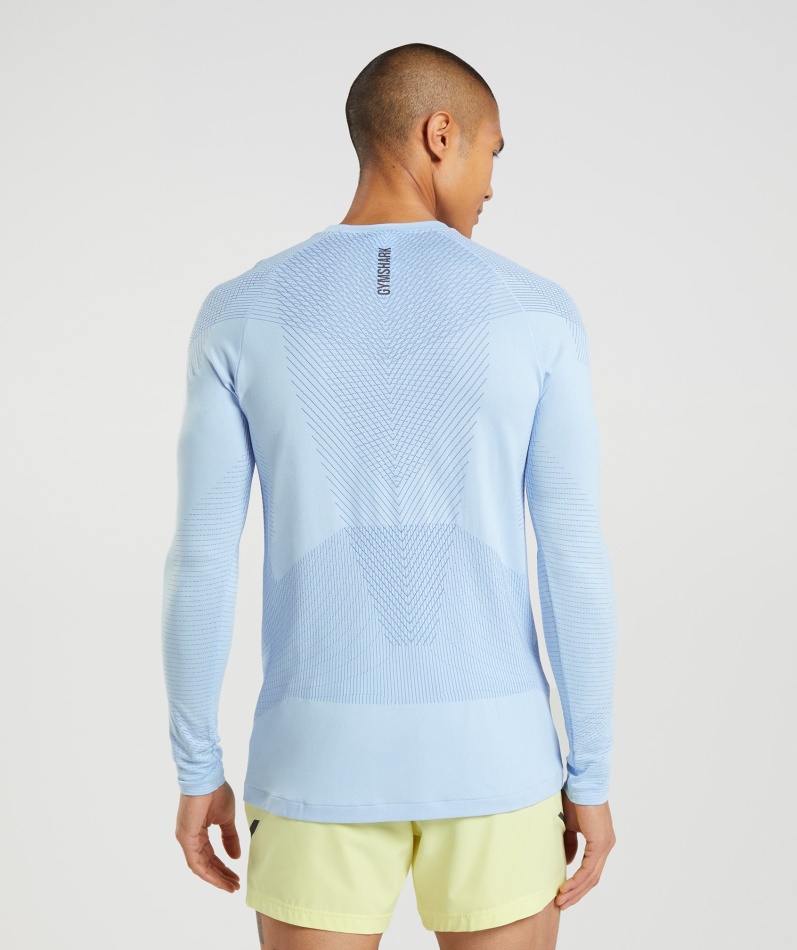 Gymshark Apex Sømløs Langermet T-skjorte I Lin Blå-baneblå
