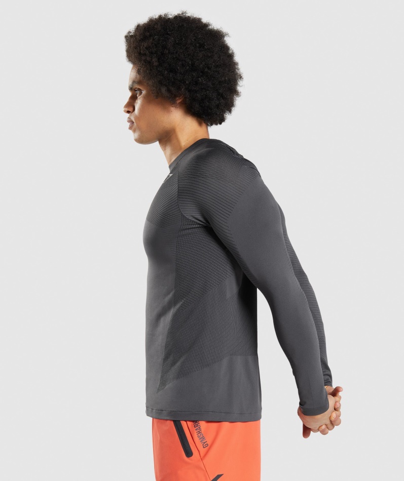 Gymshark Apex Sømløs Langermet T-skjorte Onyx Grå-svart