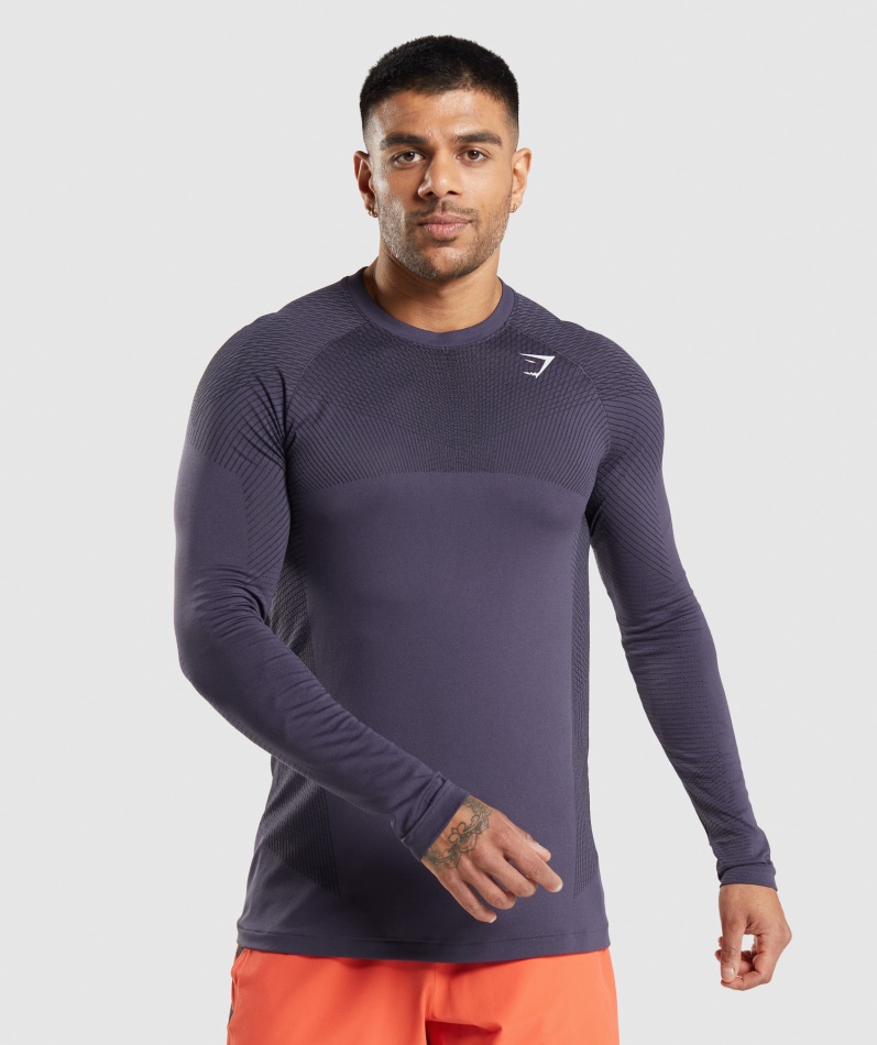 Gymshark Apex Sømløs Langermet T-skjorte Rik Lilla-svart