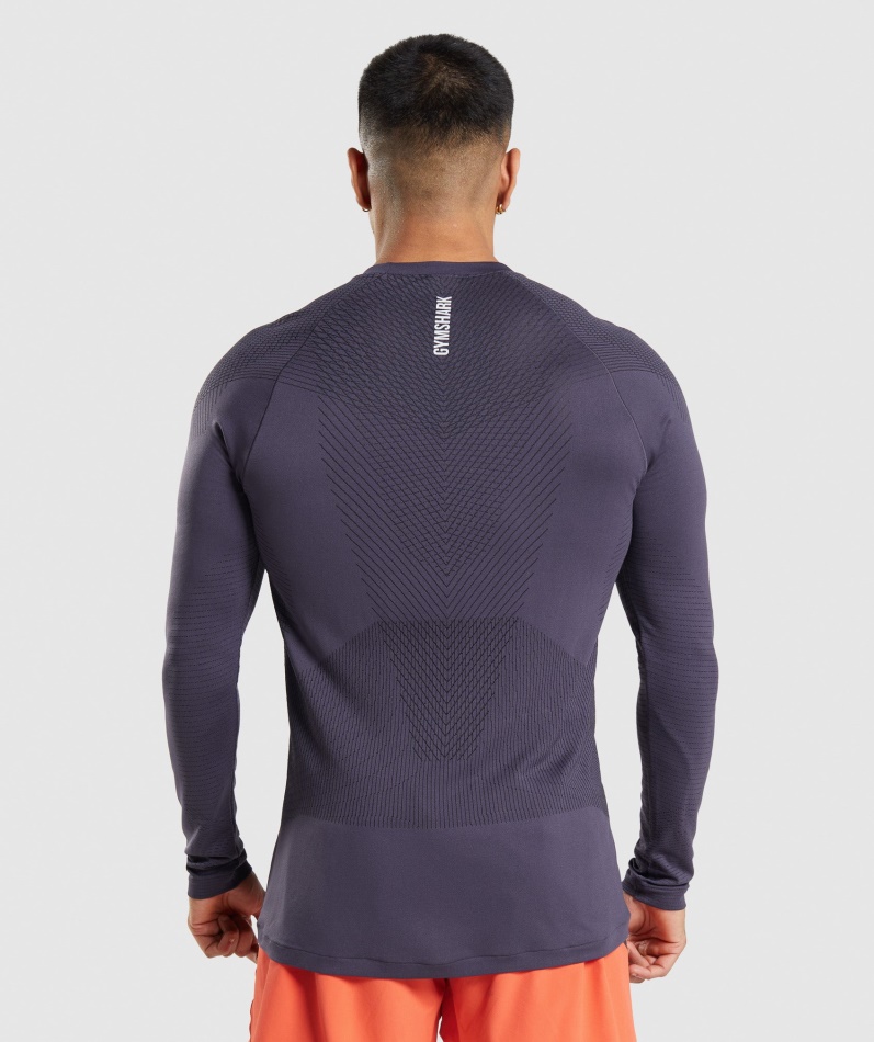 Gymshark Apex Sømløs Langermet T-skjorte Rik Lilla-svart