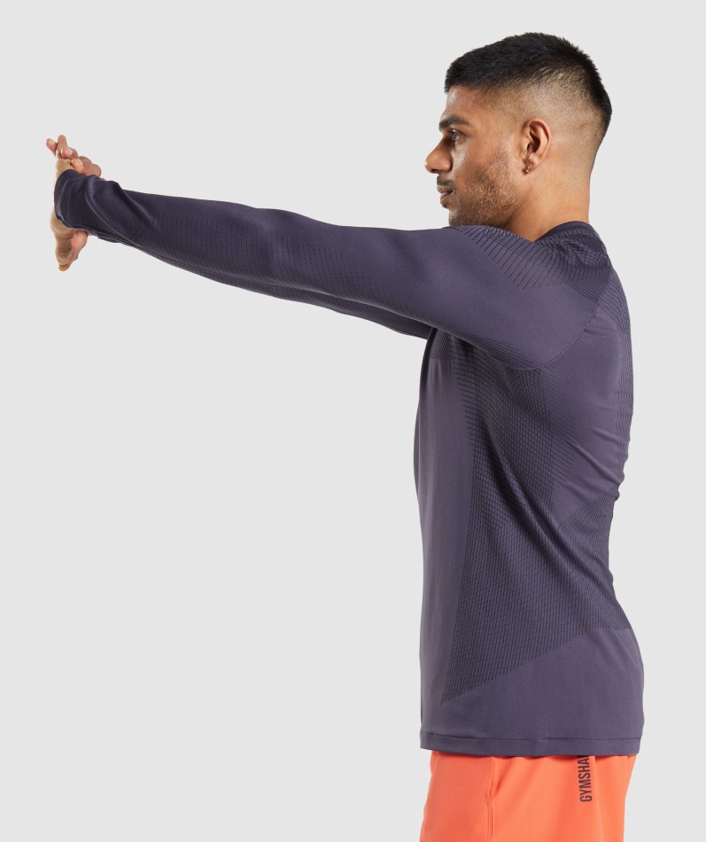 Gymshark Apex Sømløs Langermet T-skjorte Rik Lilla-svart