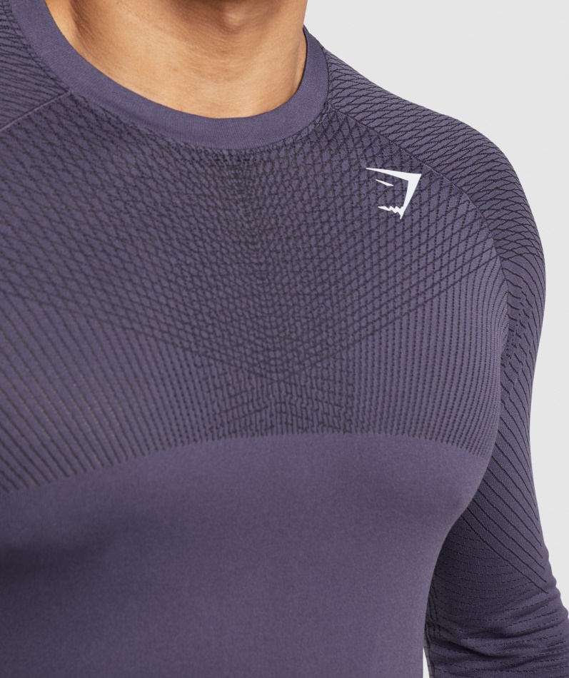 Gymshark Apex Sømløs Langermet T-skjorte Rik Lilla-svart