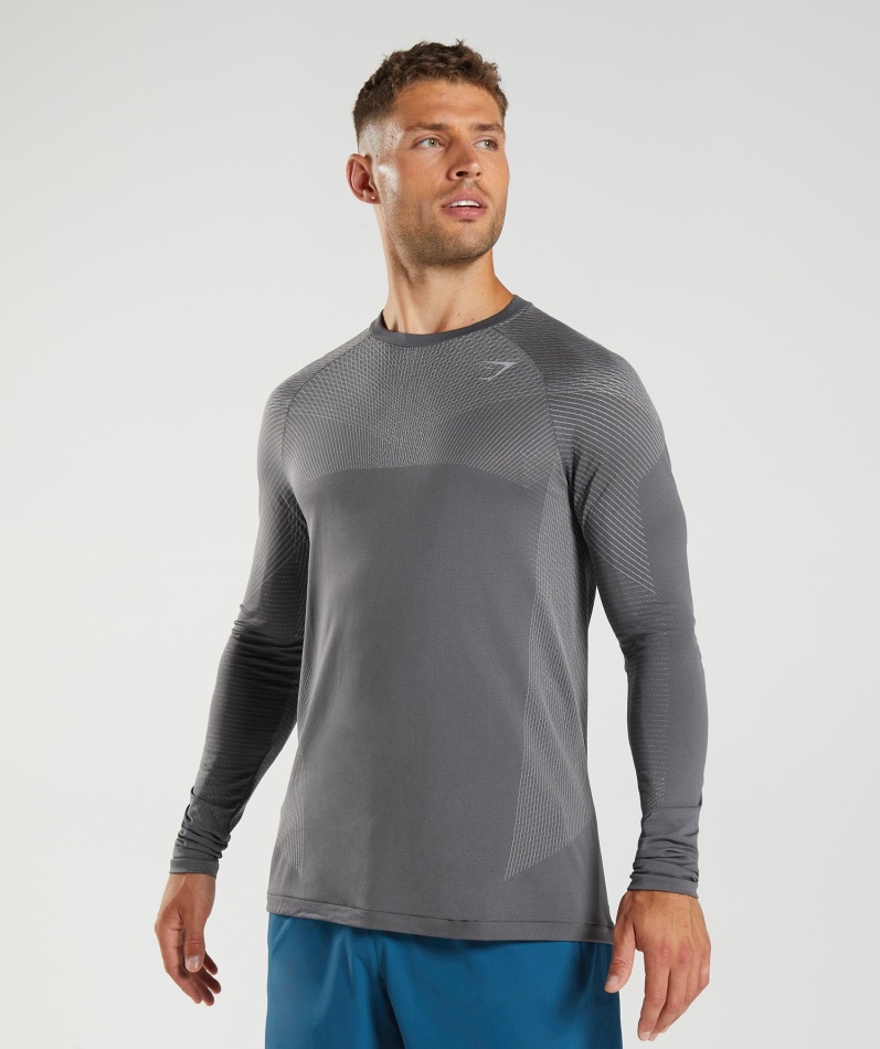 Gymshark Apex Sømløs Langermet T-skjorte Silhuett Grå-smokey Grå