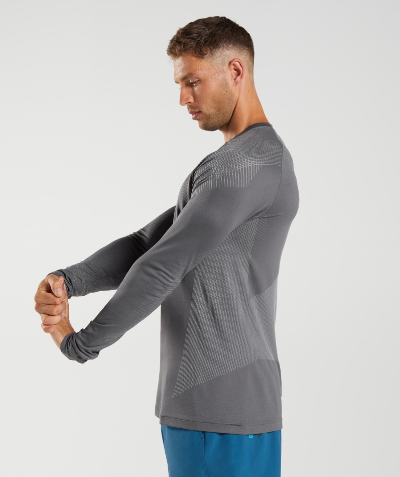 Gymshark Apex Sømløs Langermet T-skjorte Silhuett Grå-smokey Grå