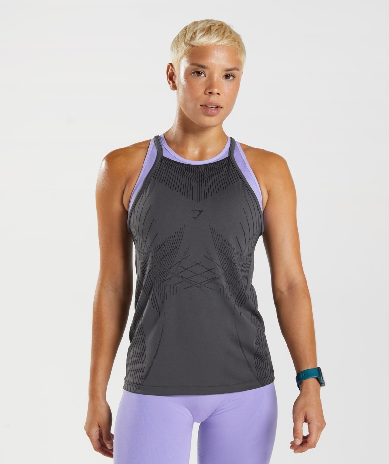 Gymshark Apex Sømløs Kvinner Tank Onyx Grå-svart