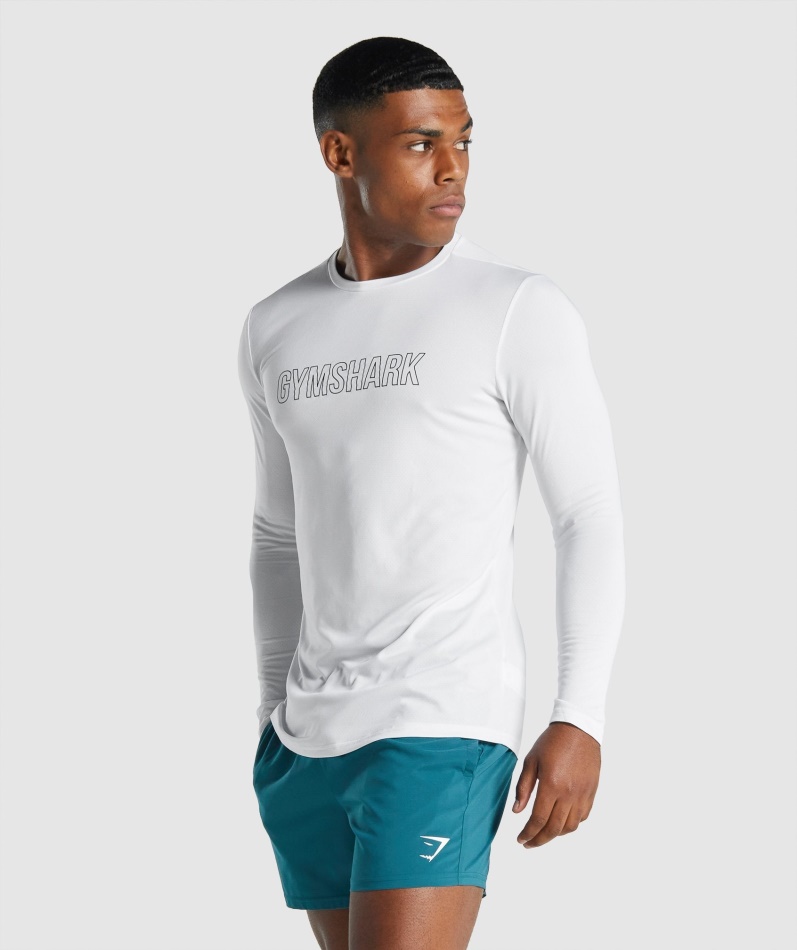 Gymshark Ankomst Langermet Grafisk T-skjorte Hvit