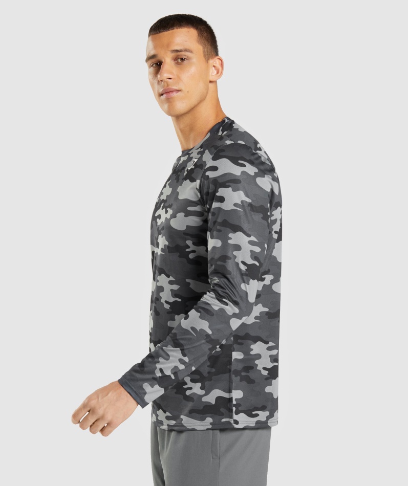 Gymshark Ankomst Langermet T-skjorte Grått Trykk