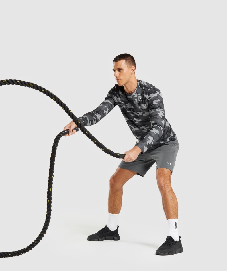 Gymshark Ankomst Langermet T-skjorte Grått Trykk