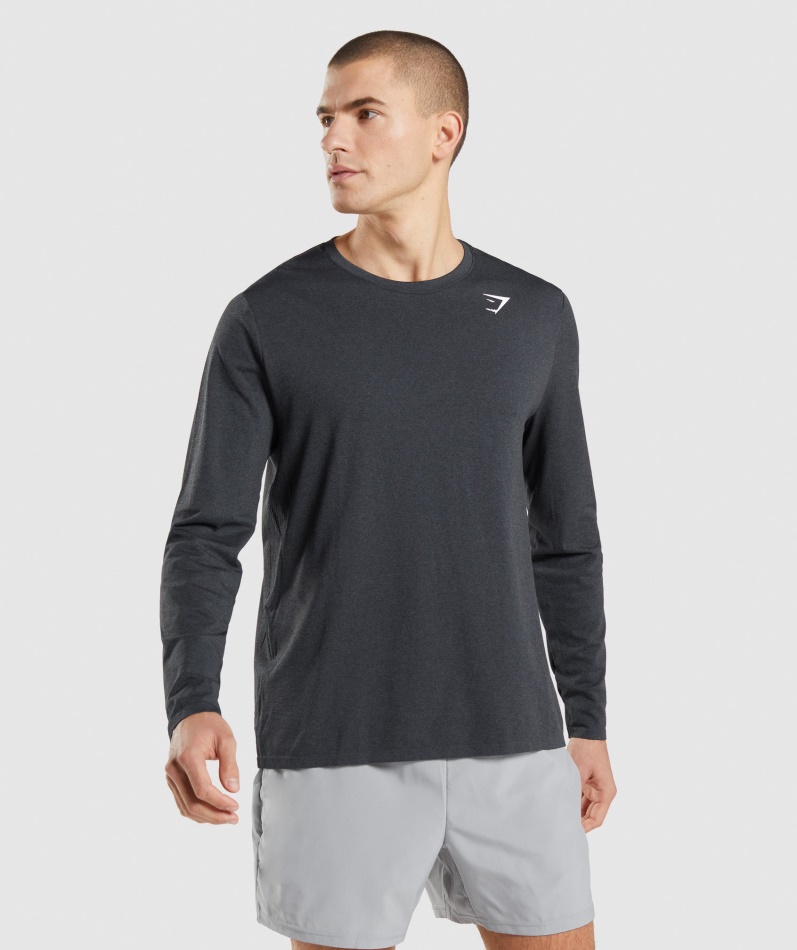 Gymshark Ankomst Sømløs Langermet T-skjorte Svart Mergel