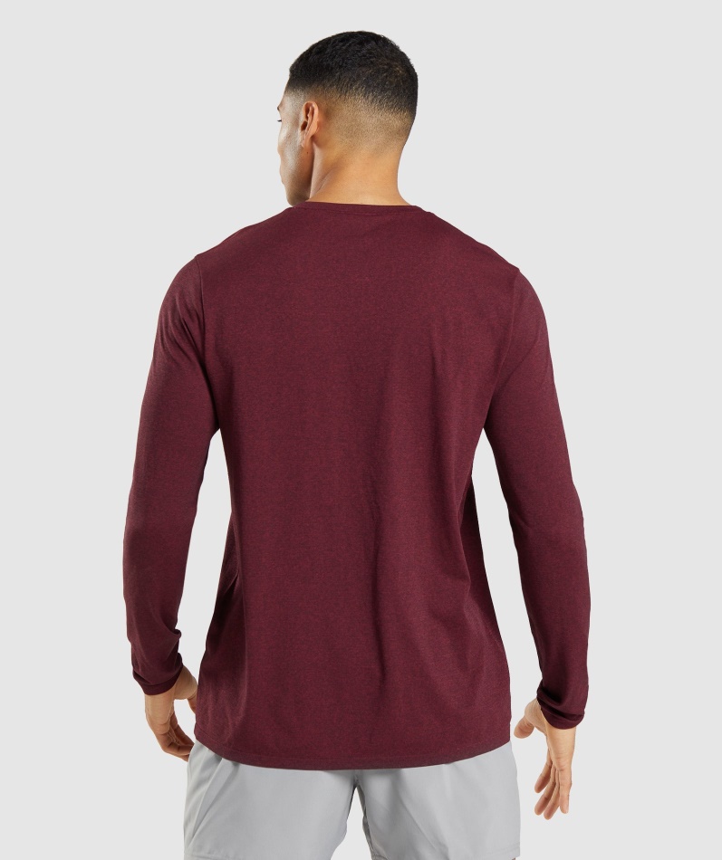 Gymshark Ankomst Sømløs Langermet T-skjorte Burgunder Rød Mergel