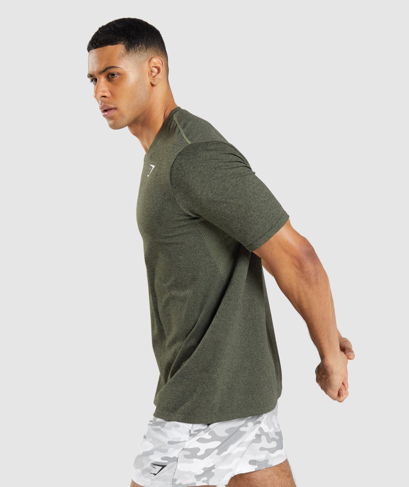 Gymshark Ankomst Sømløs Kortermet T-skjorte Kjerne Oliven Marl