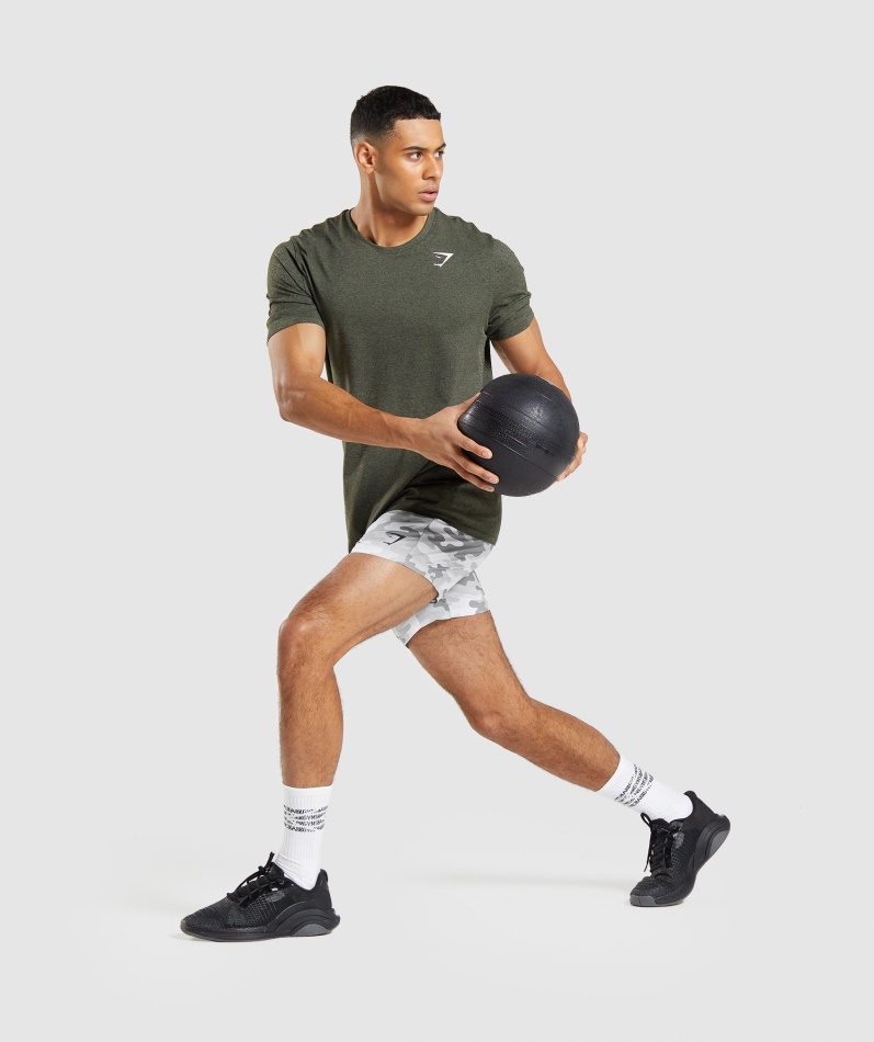 Gymshark Ankomst Sømløs Kortermet T-skjorte Kjerne Oliven Marl