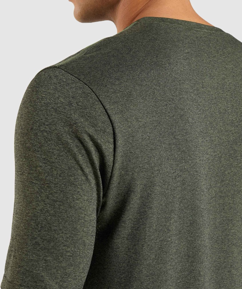 Gymshark Ankomst Sømløs Kortermet T-skjorte Kjerne Oliven Marl