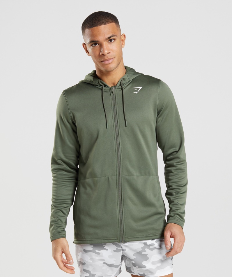 Gymshark Ankomst Zip Up Hettegenser Kjerne Oliven