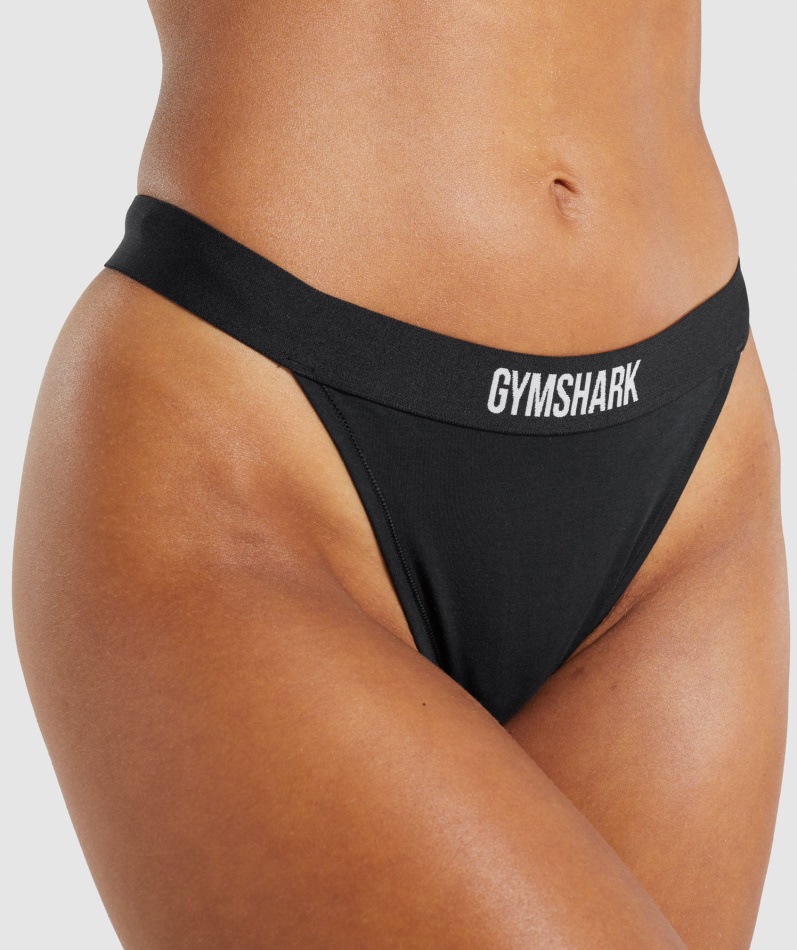 Gymshark Bomull Høy Thong Svart