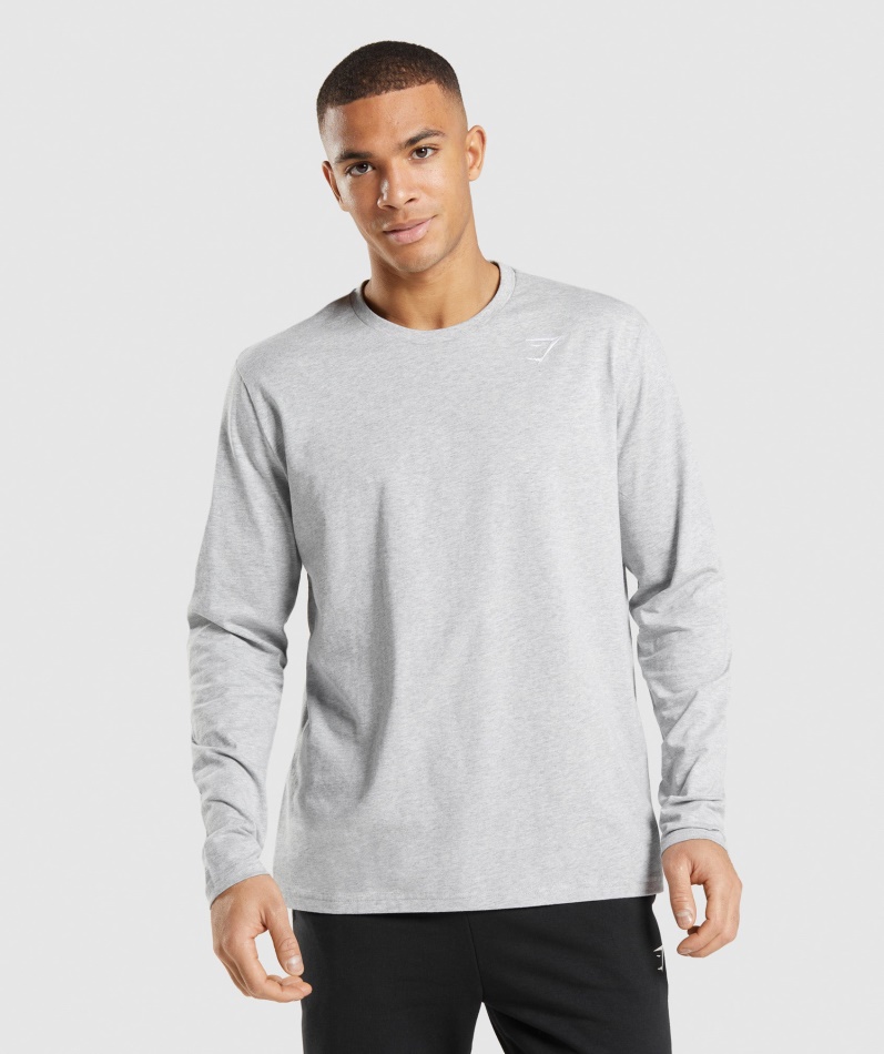 Gymshark Crest Langermet T-skjorte Lys Grå Kjernemergel