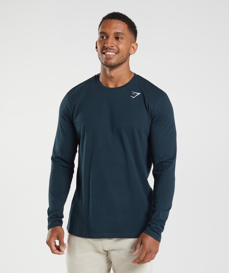 Gymshark Crest Langermet T-skjorte Marine