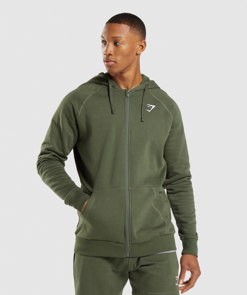 Gymshark Crest Zip Up Hettegenser Kjerne Oliven