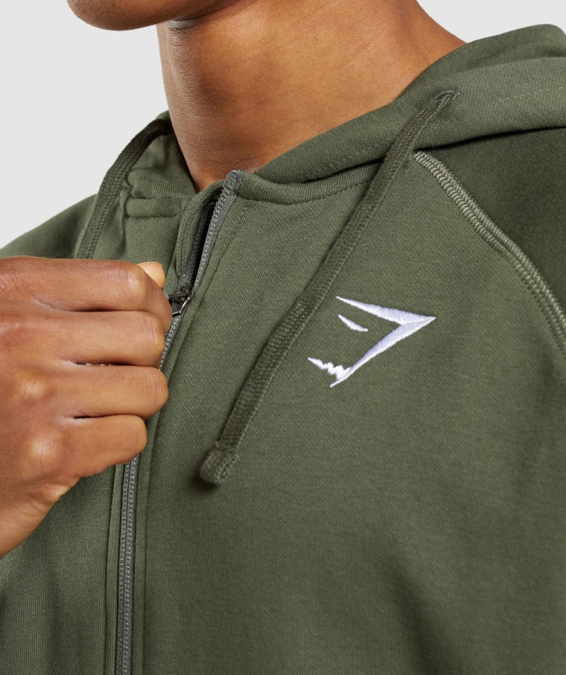Gymshark Crest Zip Up Hettegenser Kjerne Oliven