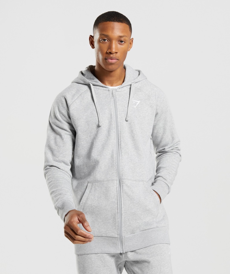 Gymshark Crest Hettegenser Med Glidelås Lys Grå Kjernemergel