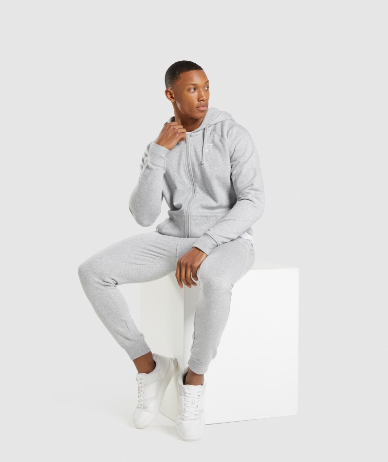 Gymshark Crest Hettegenser Med Glidelås Lys Grå Kjernemergel
