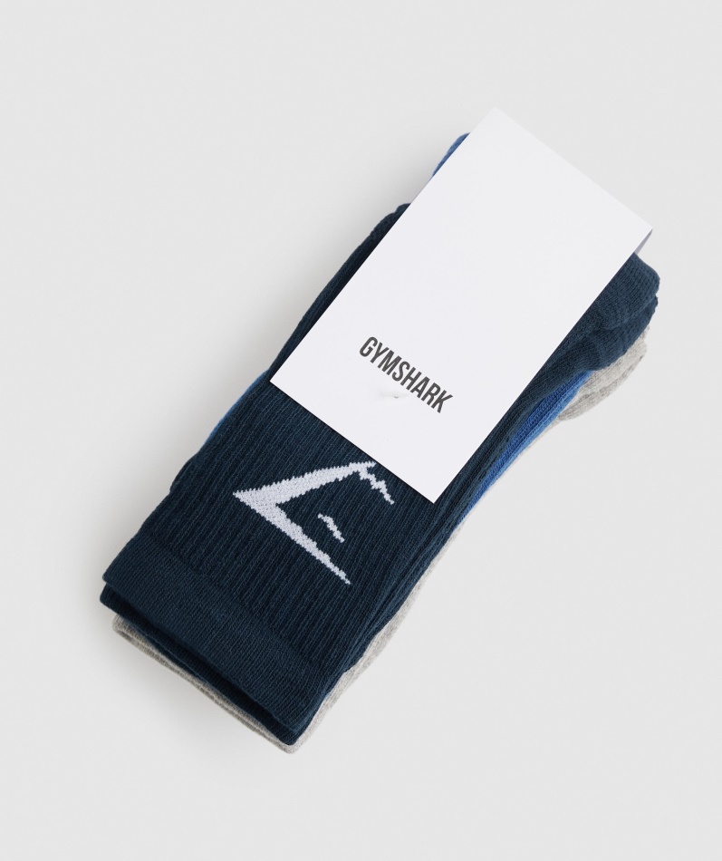 Gymshark Crew Sokker 3pk Marineblå-lys Grå Mergel