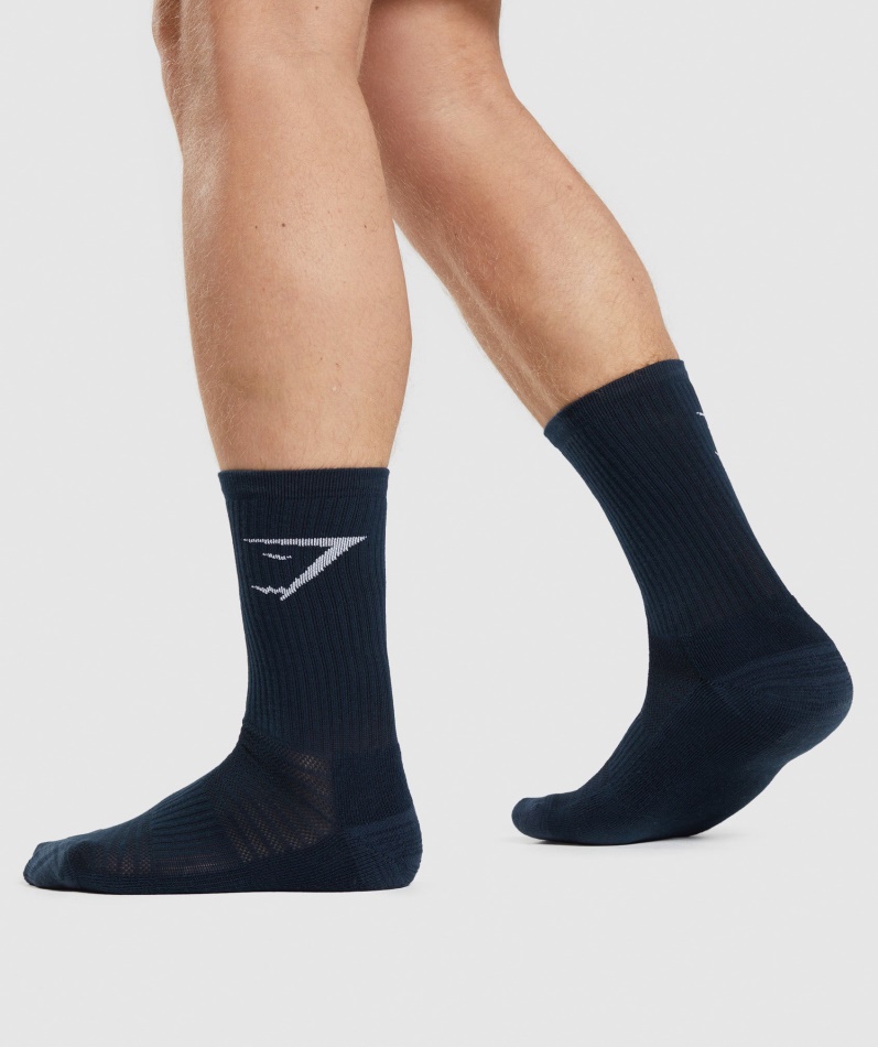 Gymshark Crew Sokker 3pk Marineblå-lys Grå Mergel