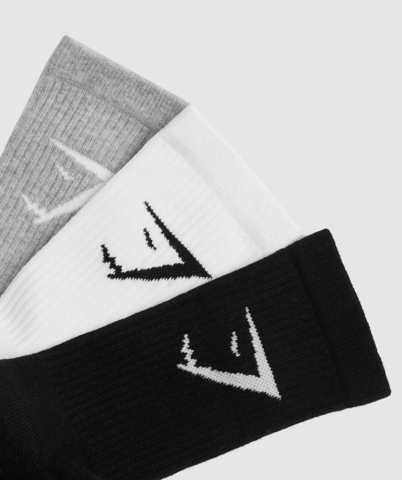 Gymshark Crew Sokker 3pk Hvit-lys Grå Mergel-svart
