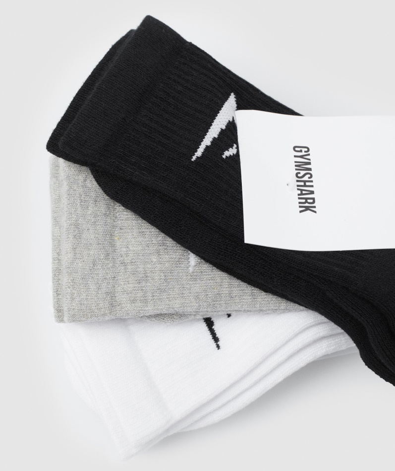 Gymshark Crew Sokker 3pk Hvit-lys Grå Mergel-svart