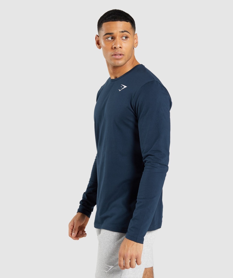 Gymshark Essensiell Langermet T-skjorte Marineblå