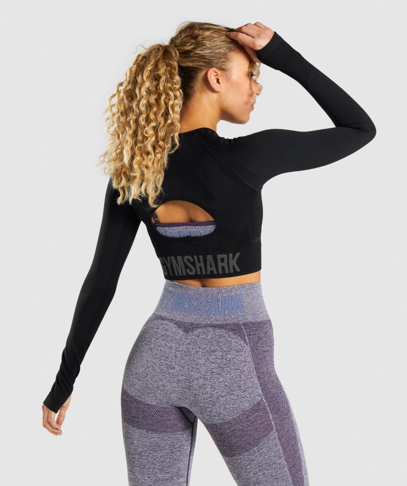 Gymshark Flex Sports Langermet Crop Top Svart-kull