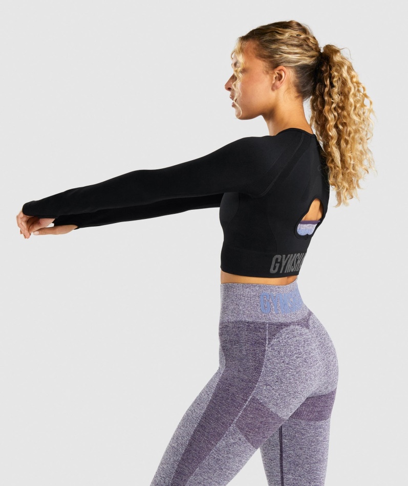 Gymshark Flex Sports Langermet Crop Top Svart-kull