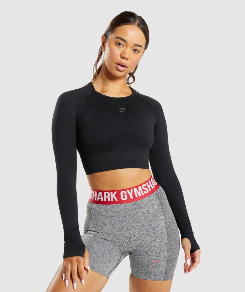 Gymshark Flex Sports Langermet Crop Topp Svart