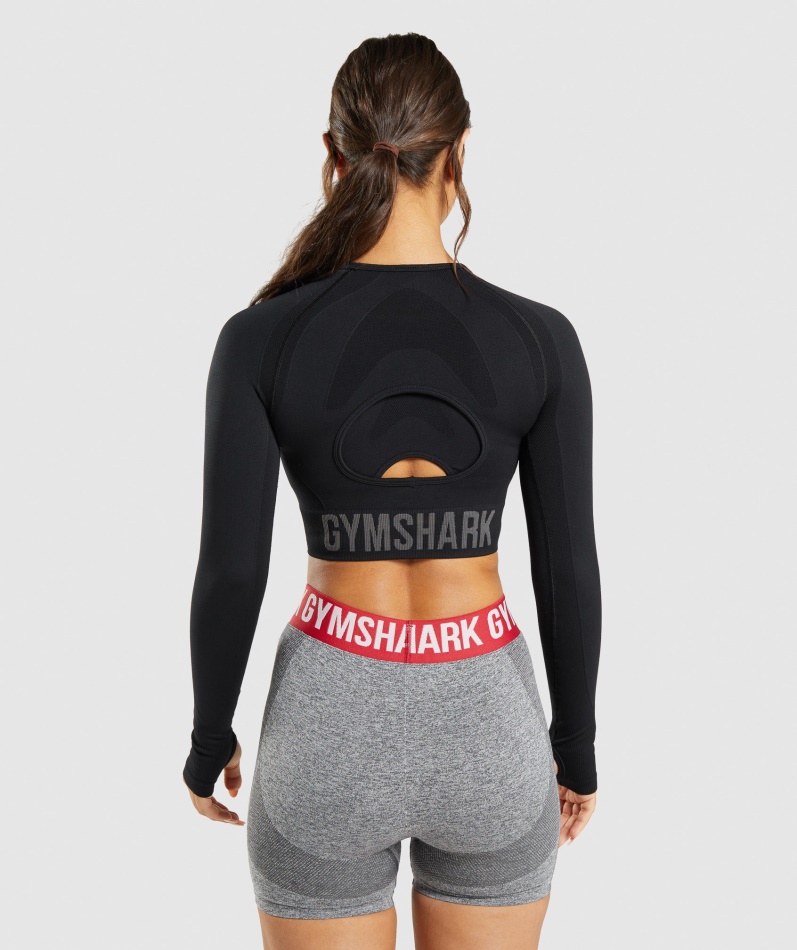 Gymshark Flex Sports Langermet Crop Topp Svart