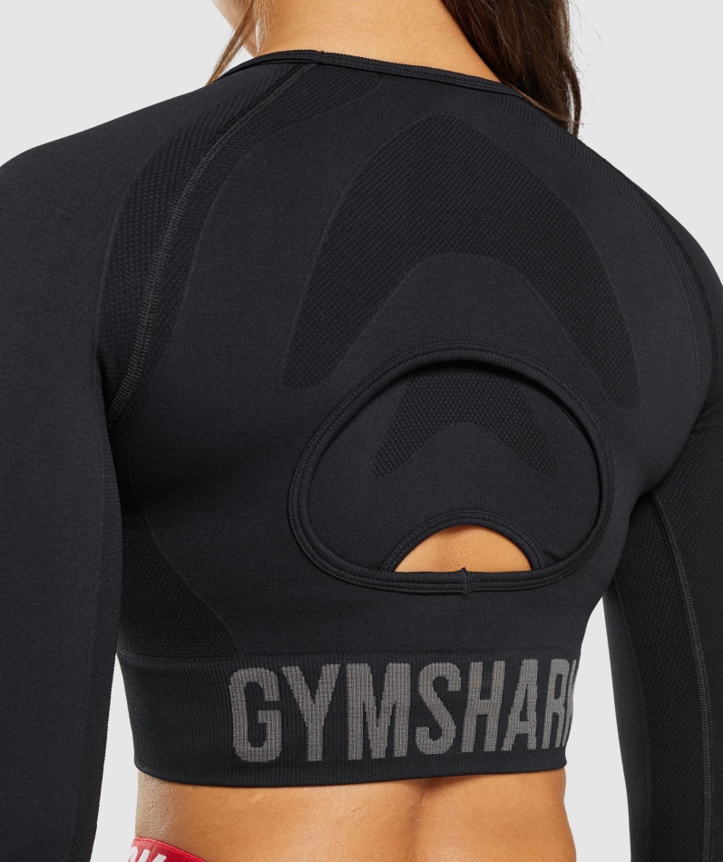 Gymshark Flex Sports Langermet Crop Topp Svart