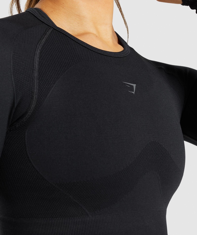 Gymshark Flex Sports Langermet Crop Topp Svart