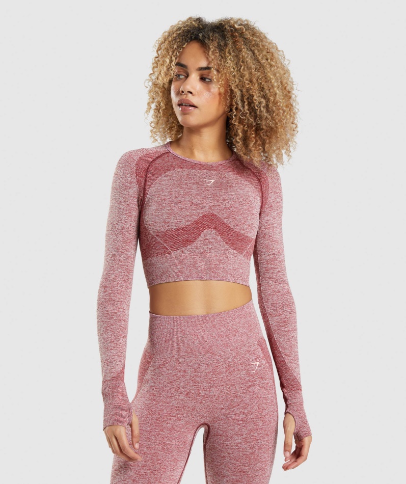Gymshark Flex Sports Langermet Crop Top Burgunder Marl