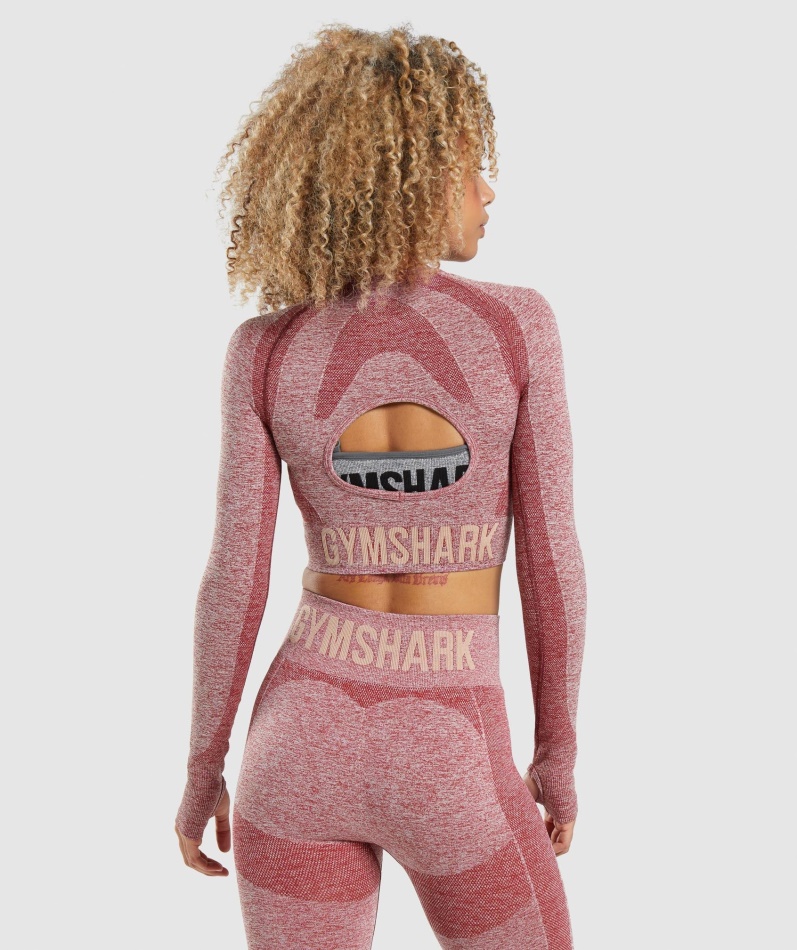 Gymshark Flex Sports Langermet Crop Top Burgunder Marl