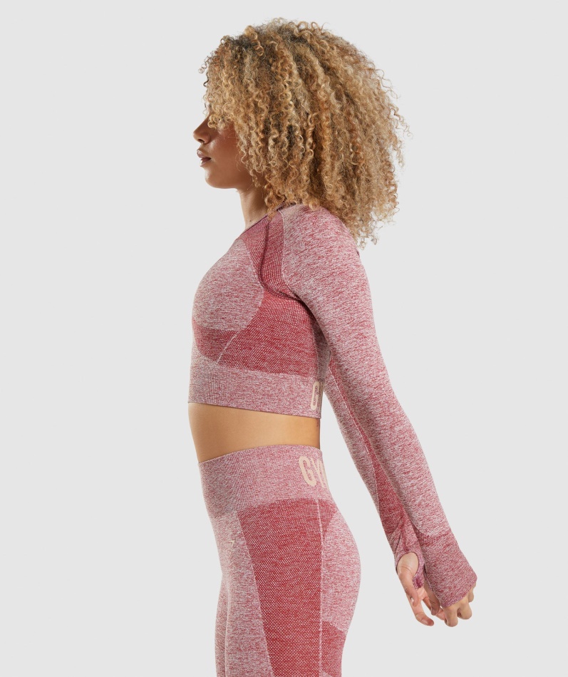 Gymshark Flex Sports Langermet Crop Top Burgunder Marl