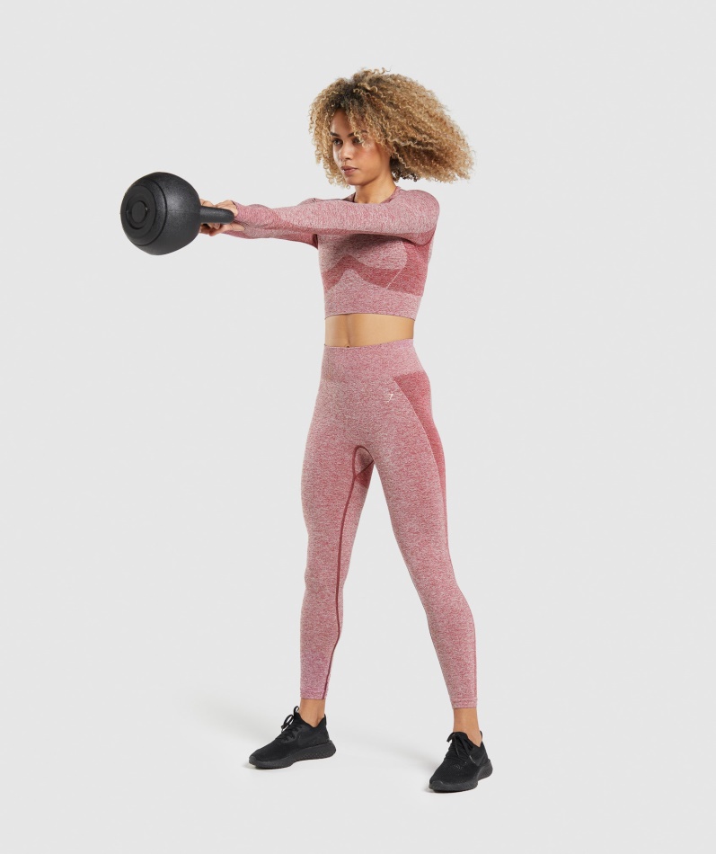 Gymshark Flex Sports Langermet Crop Top Burgunder Marl