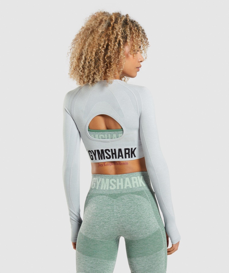 Gymshark Flex Sports Langermet Crop Top Lys Grå Mergel