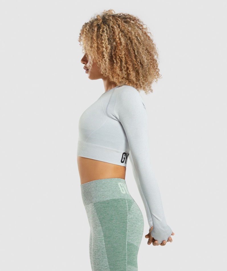 Gymshark Flex Sports Langermet Crop Top Lys Grå Mergel
