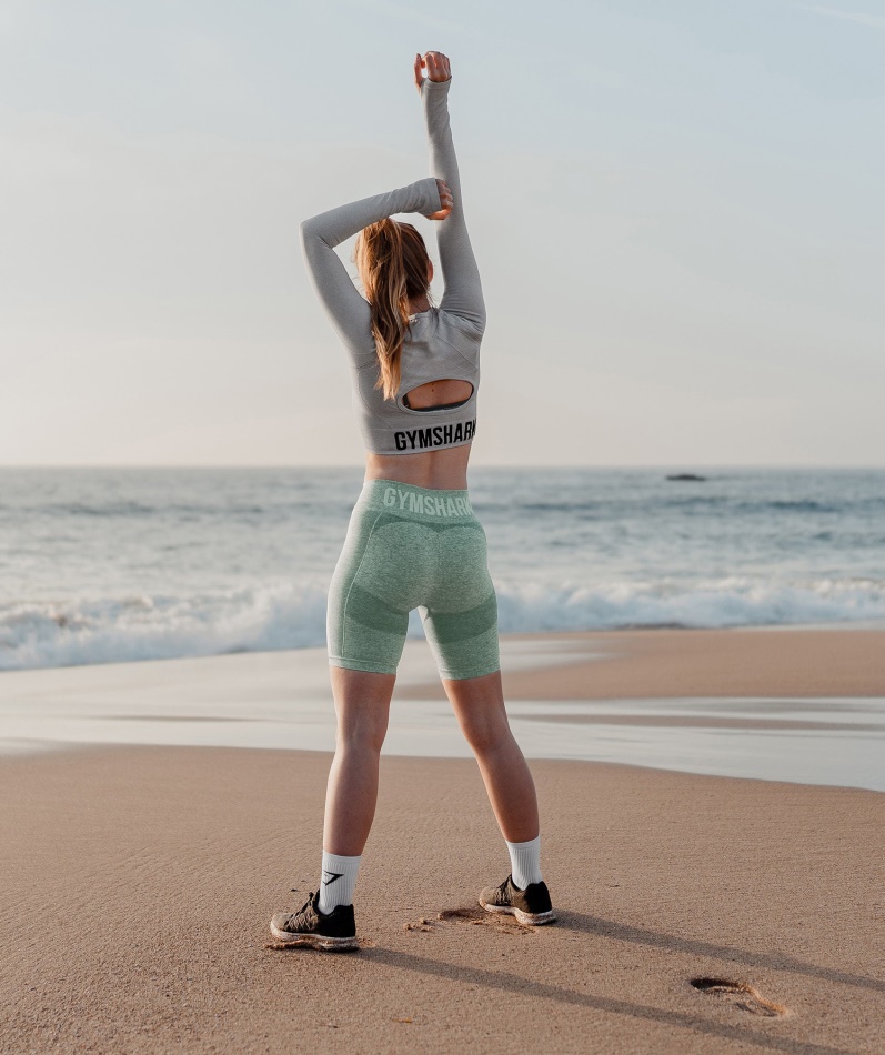 Gymshark Flex Sports Langermet Crop Top Lys Grå Mergel