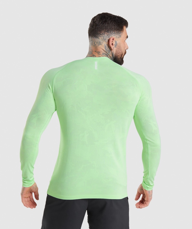 Gymshark Geo Sømløs Langermet T-skjorte Bali Grønn-hvit