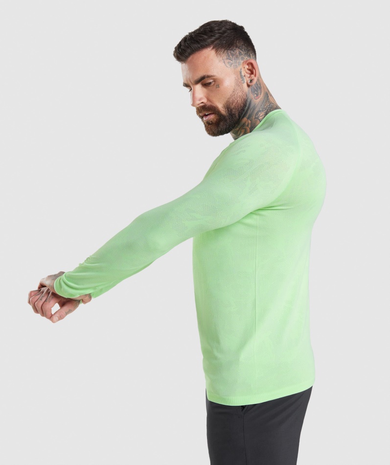 Gymshark Geo Sømløs Langermet T-skjorte Bali Grønn-hvit