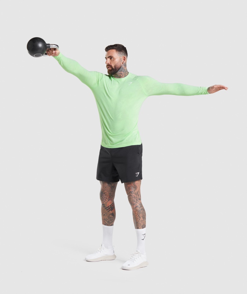 Gymshark Geo Sømløs Langermet T-skjorte Bali Grønn-hvit