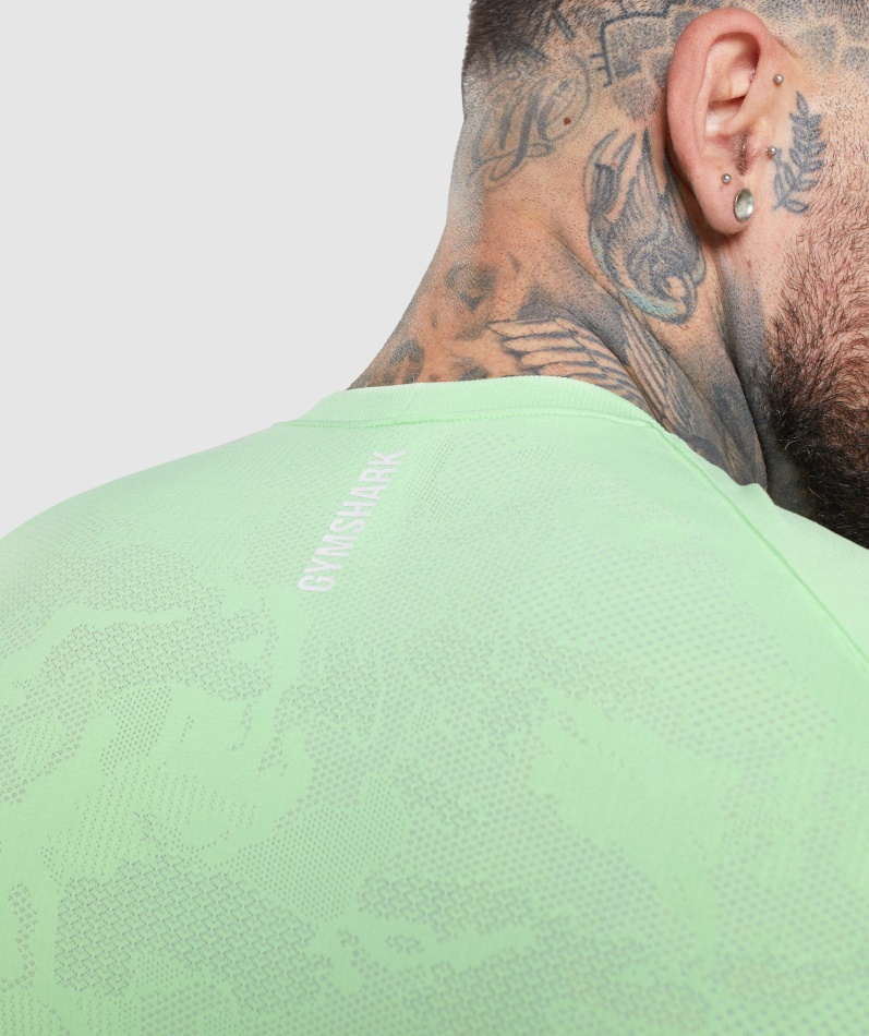 Gymshark Geo Sømløs Langermet T-skjorte Bali Grønn-hvit