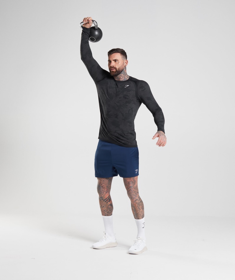 Gymshark Geo Sømløs Langermet T-skjorte Svart-kullgrå