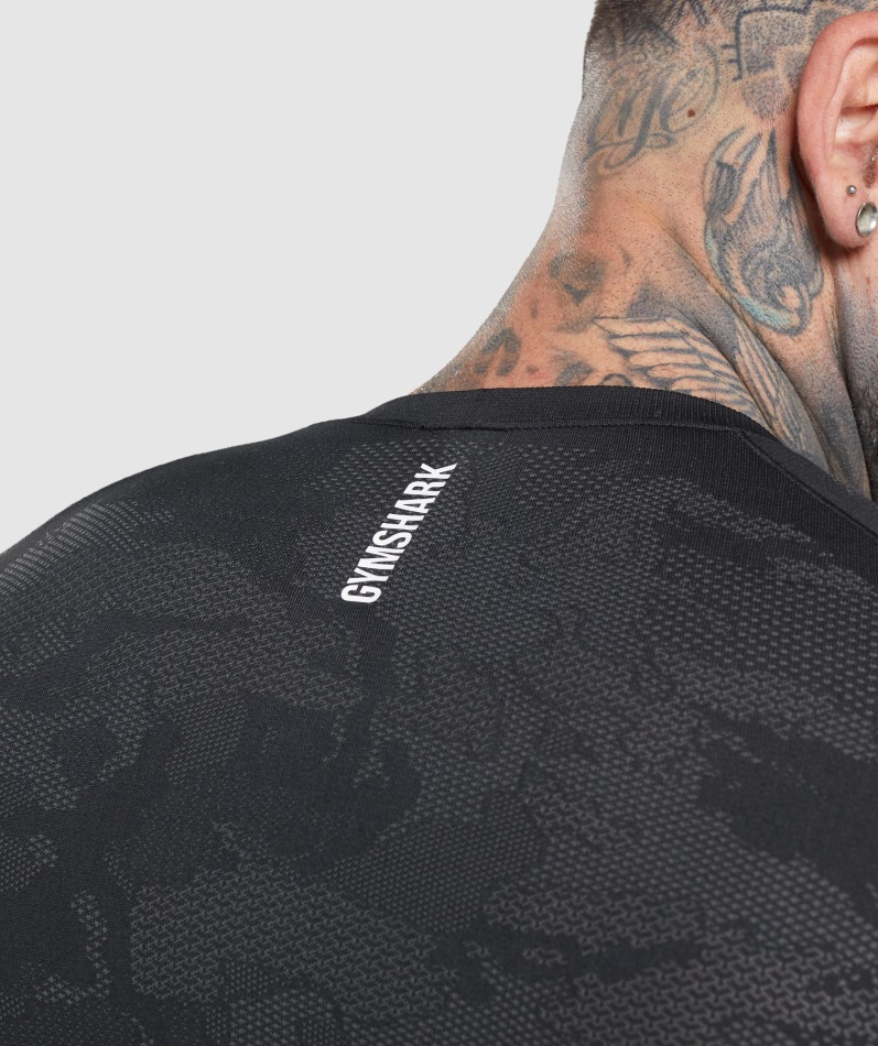 Gymshark Geo Sømløs Langermet T-skjorte Svart-kullgrå